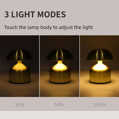 Metal Touch Sense Mushroom Nightlight Desk Lamp - Best for Restaurant Ambience and Home Decor - Stepless Dimming - Rechargeable - Battery Powered