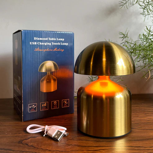 Metal Touch Sense Mushroom Nightlight Desk Lamp - Best for Restaurant Ambience and Home Decor - Stepless Dimming - Rechargeable - Battery Powered